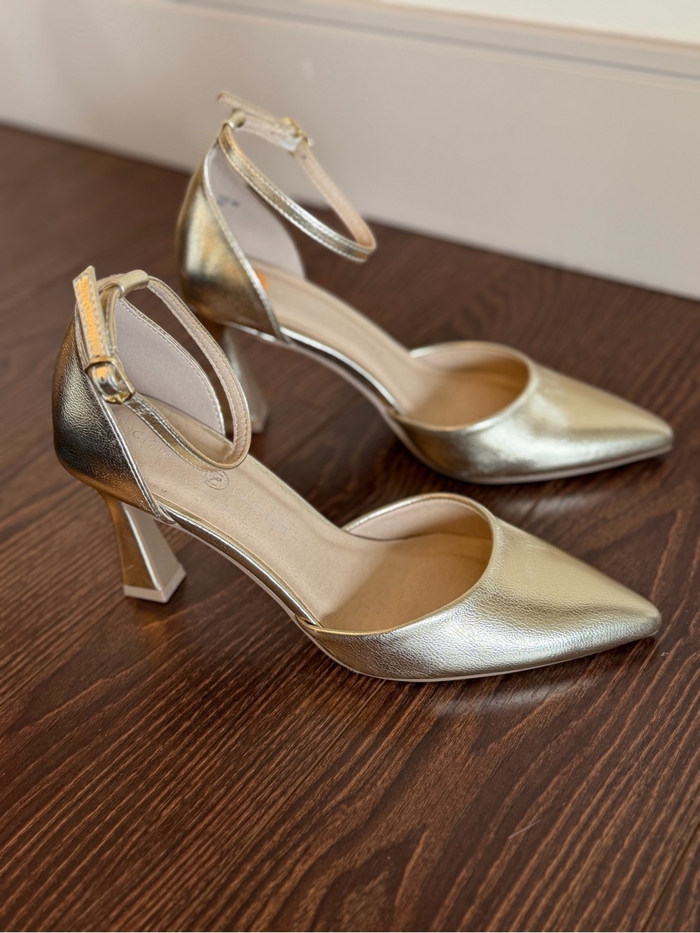 Chinese Laundry Metallic Gold Pointed-Toe Ankle-Strap Heels for Women